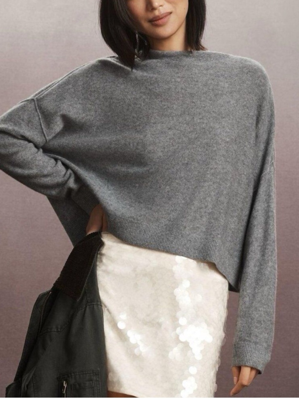 The Alani Cashmere Mock-Neck Sweater by Pilcro Size Large Gray
